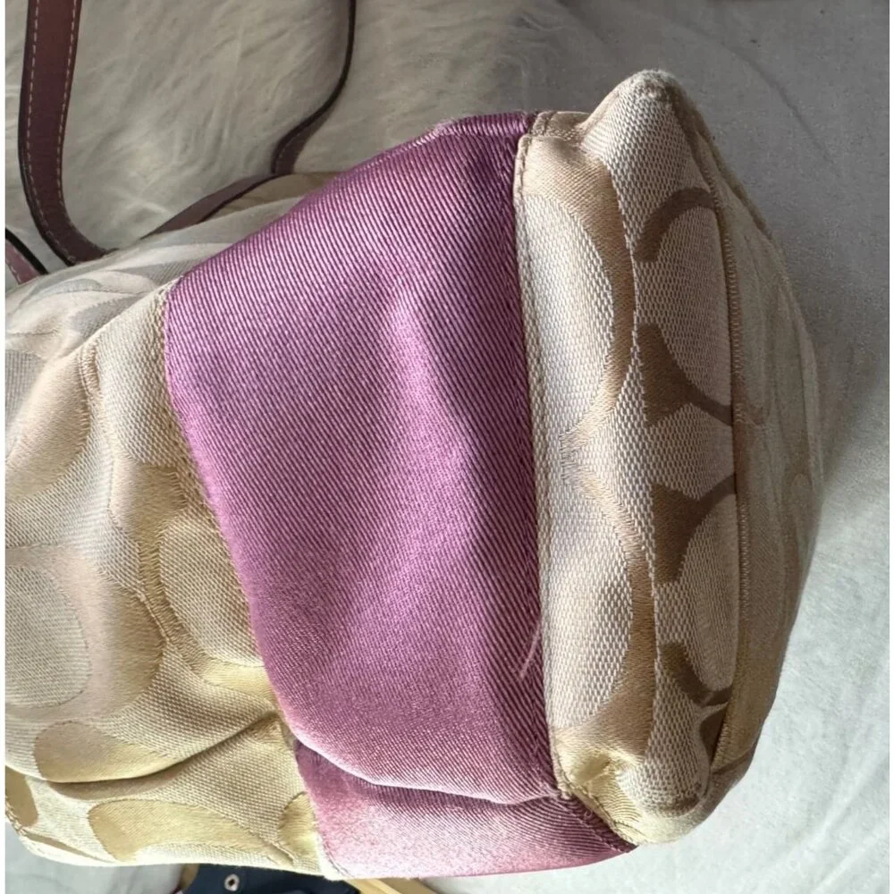 Coach‎ Signature Canvas Tote Bag/Diaper Bag Pink Leather Trim & Shoulder Strap